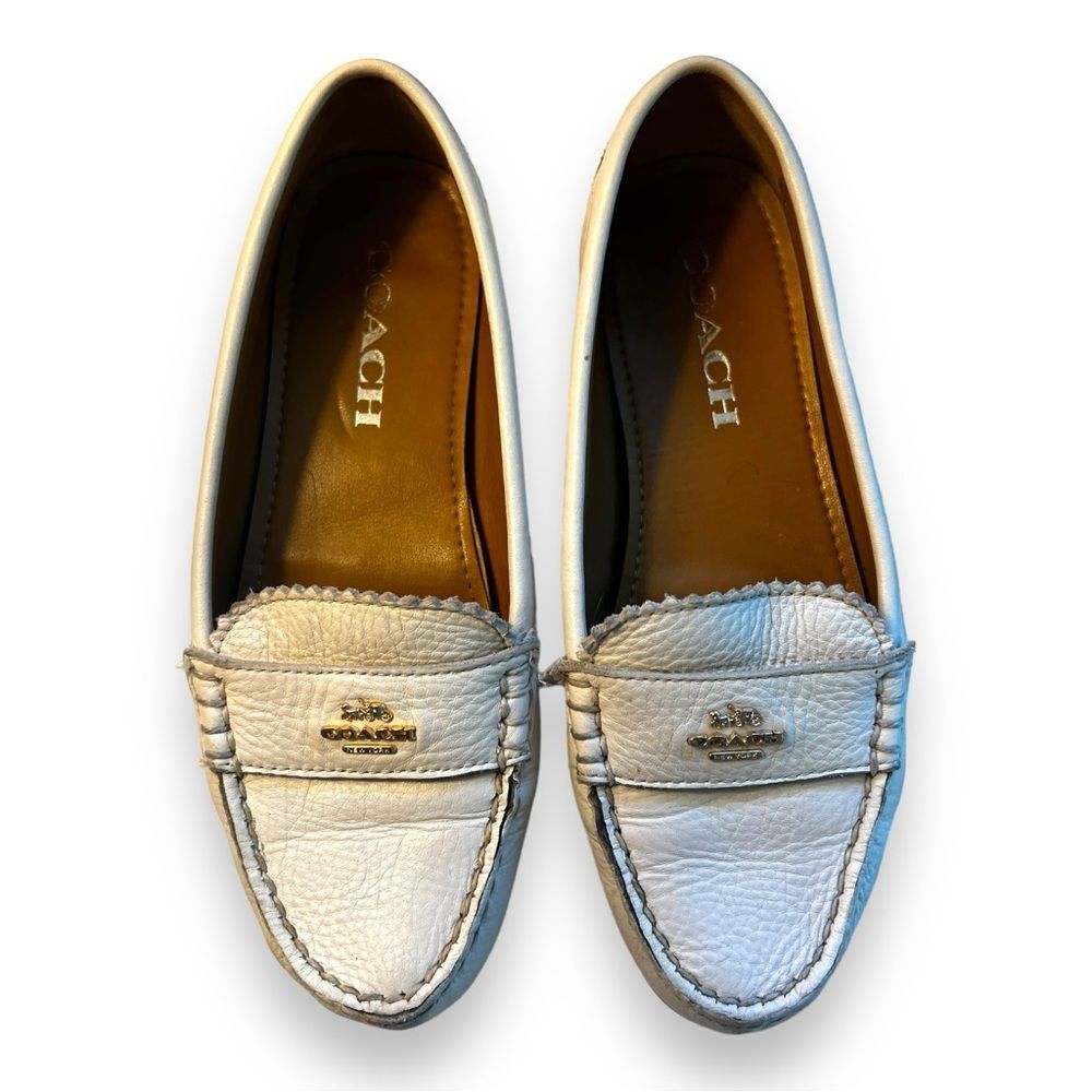 Coach Women's Odette Ivory White Leather Loafers Slip-On Driving Flats, Size 5